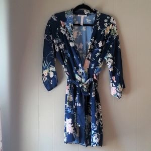 Navy and floral kimono robe